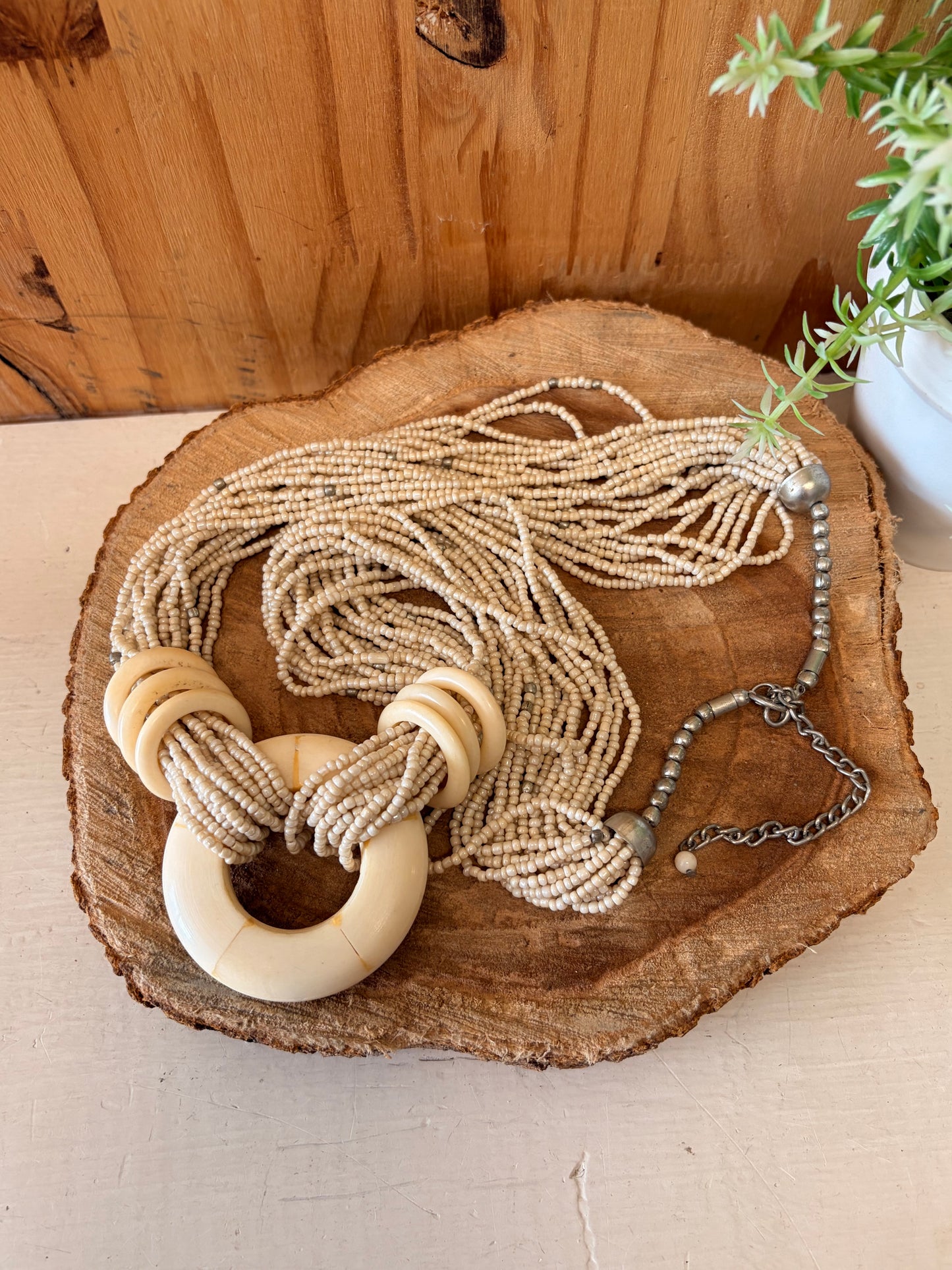Ivory Tone Boho Beaded Necklace