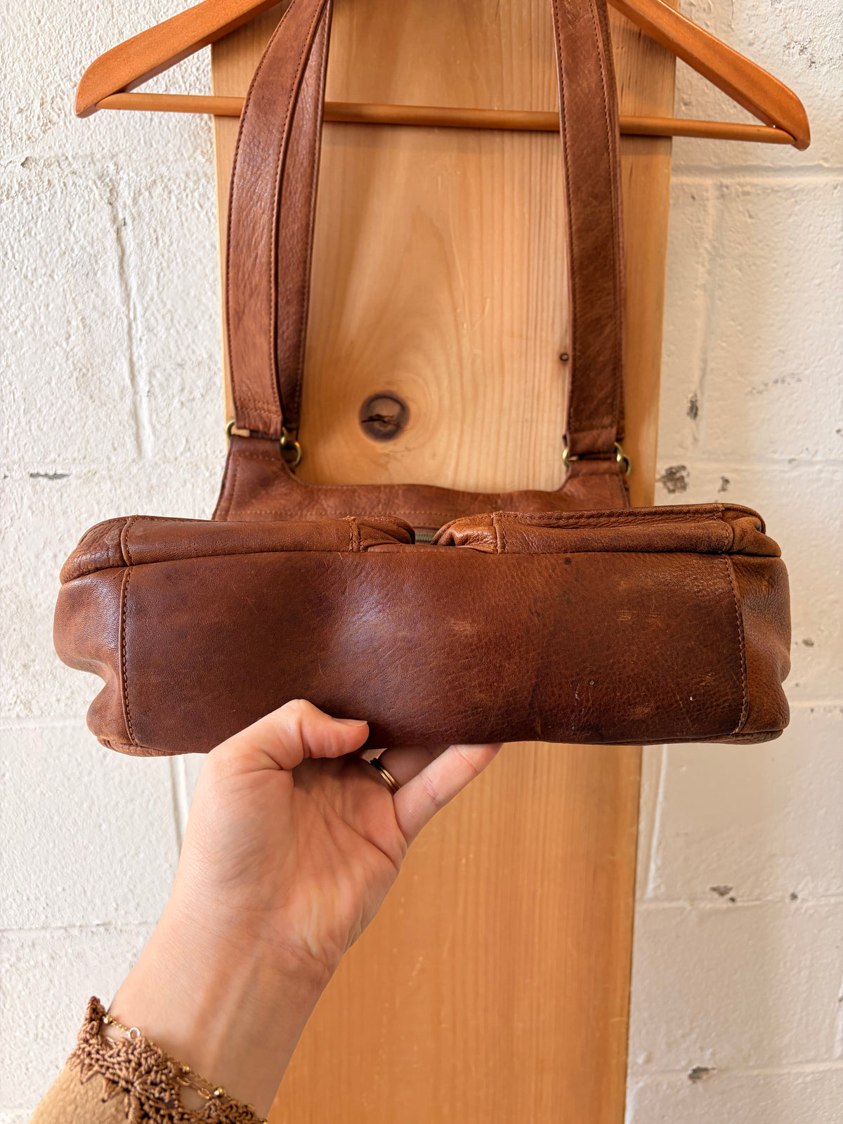 Vtg Fossil Brown Leather Shoulder Bag