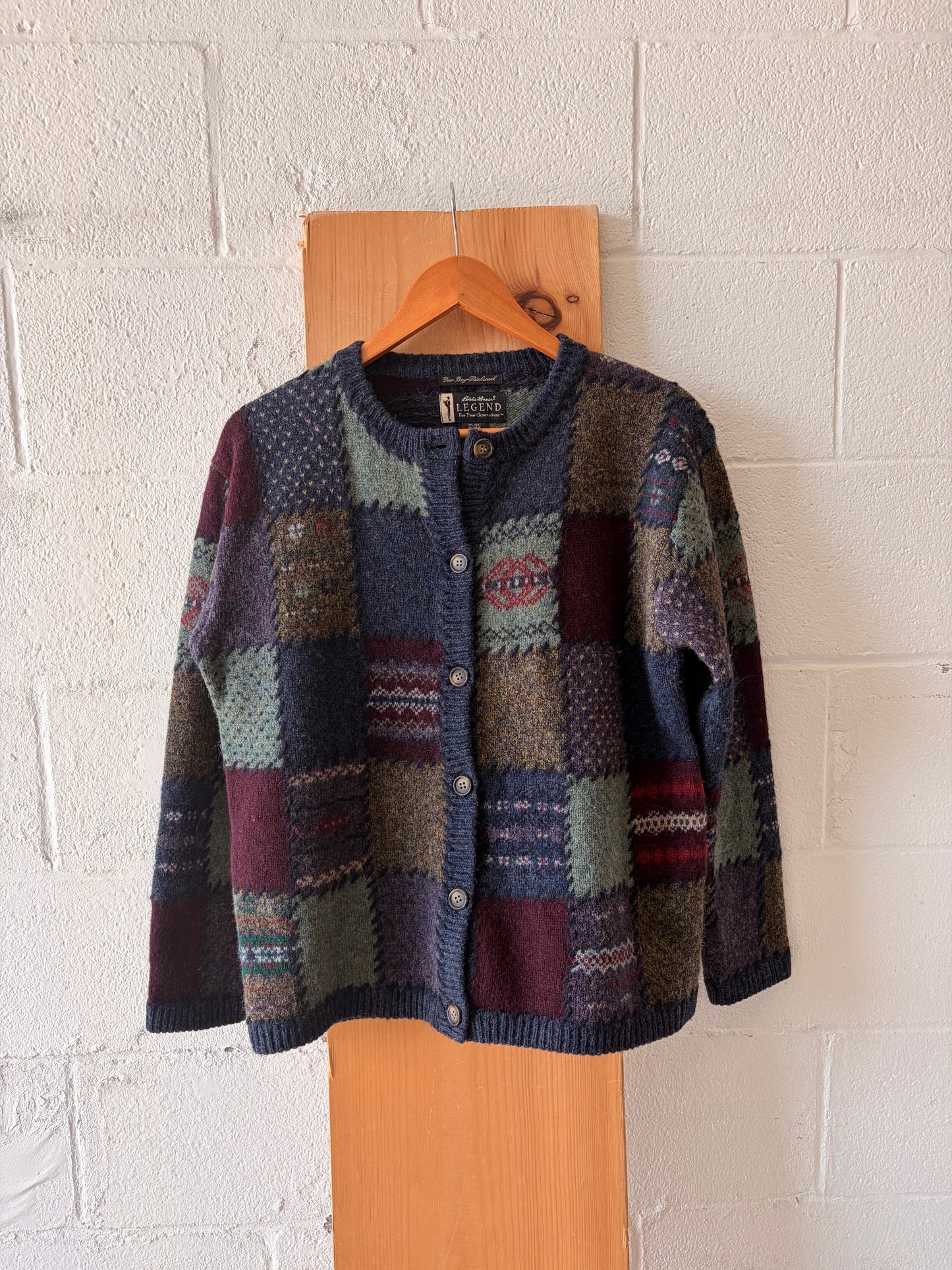 Vtg Patchwork Wool Cardigan : M