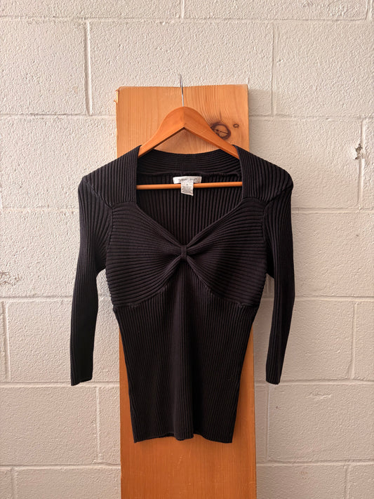 Ribbed Black Long Sleeve Top : M