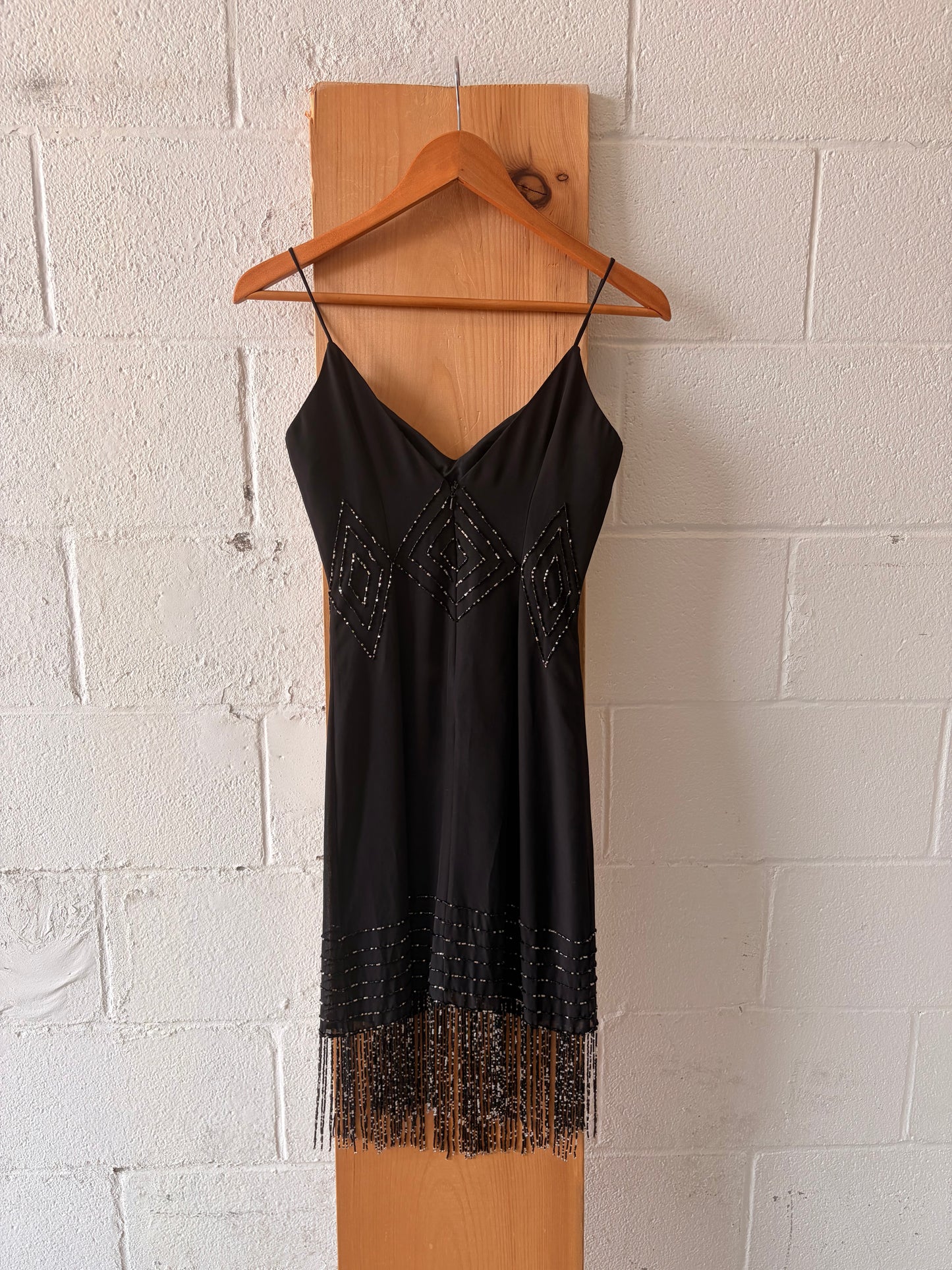Vtg Black Beaded Fringe Dress : 2
