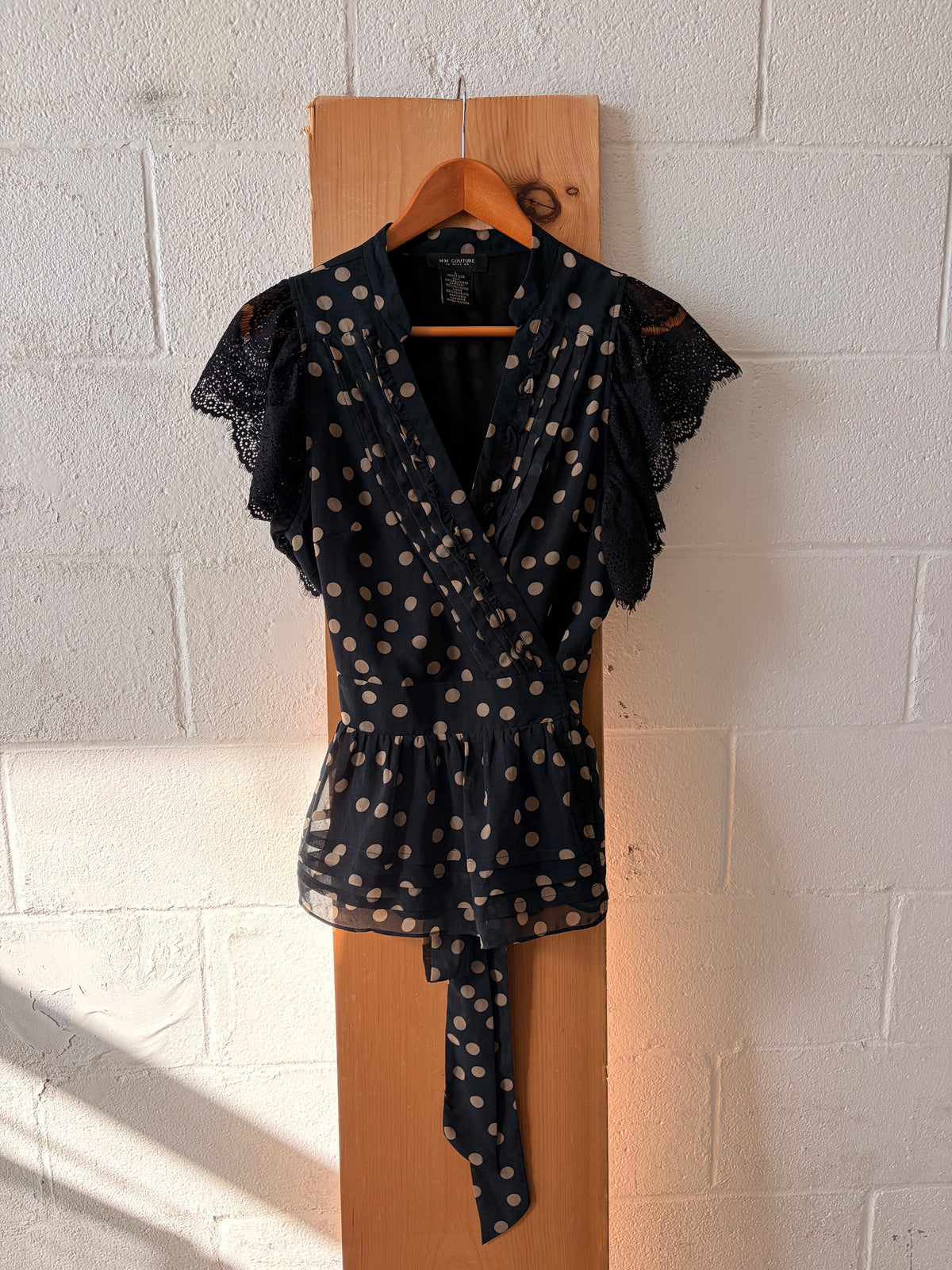 Lace Sleeved Polka Dot Blouse : L