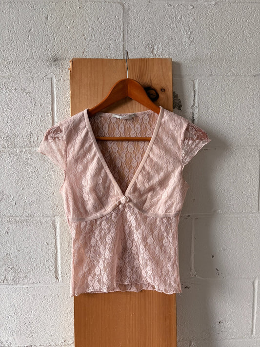 Pastel Pink Lace Top : M