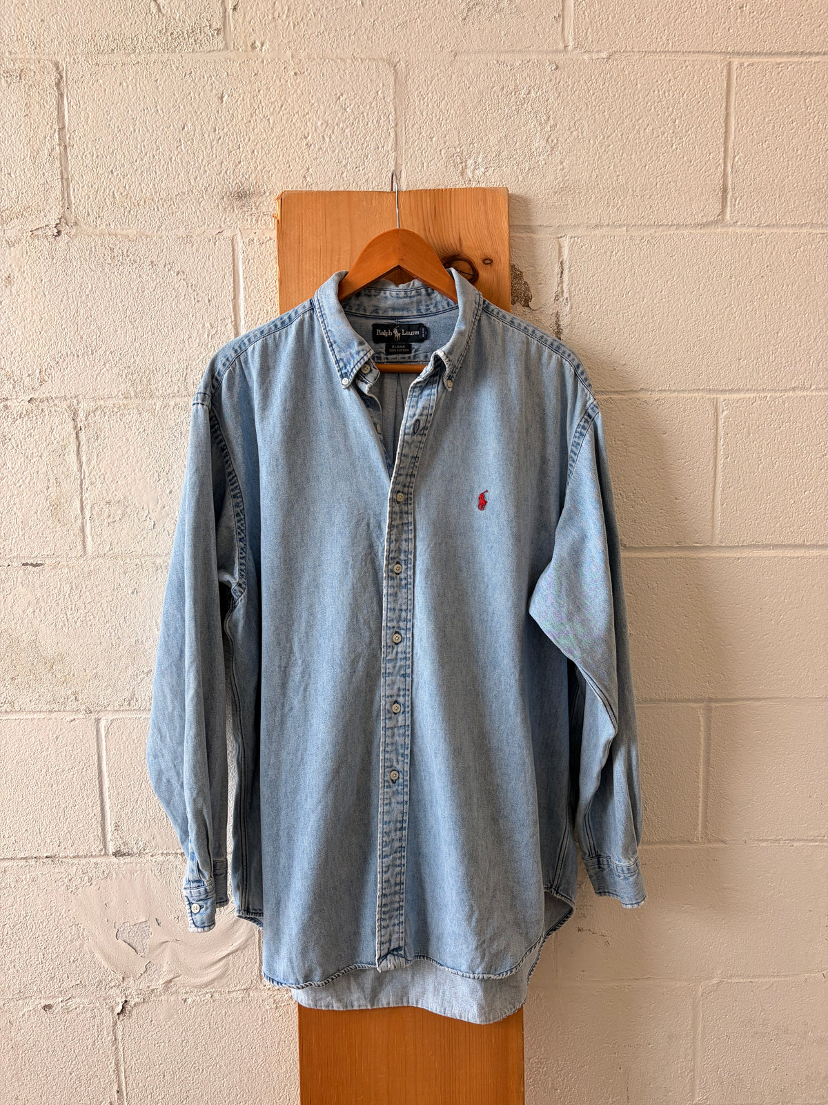 Vtg Denim Ralph Lauren Button Down : XL