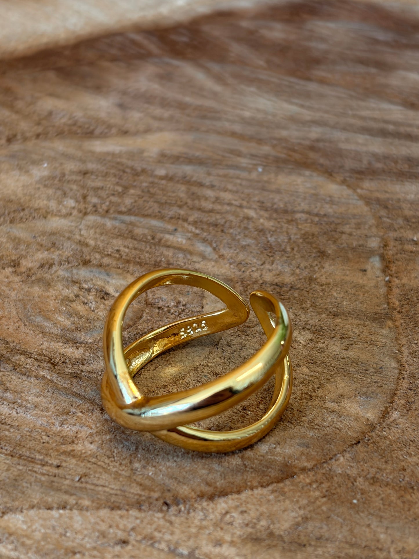 925 Gold Tone Criss Cross Ring : Size 6.5