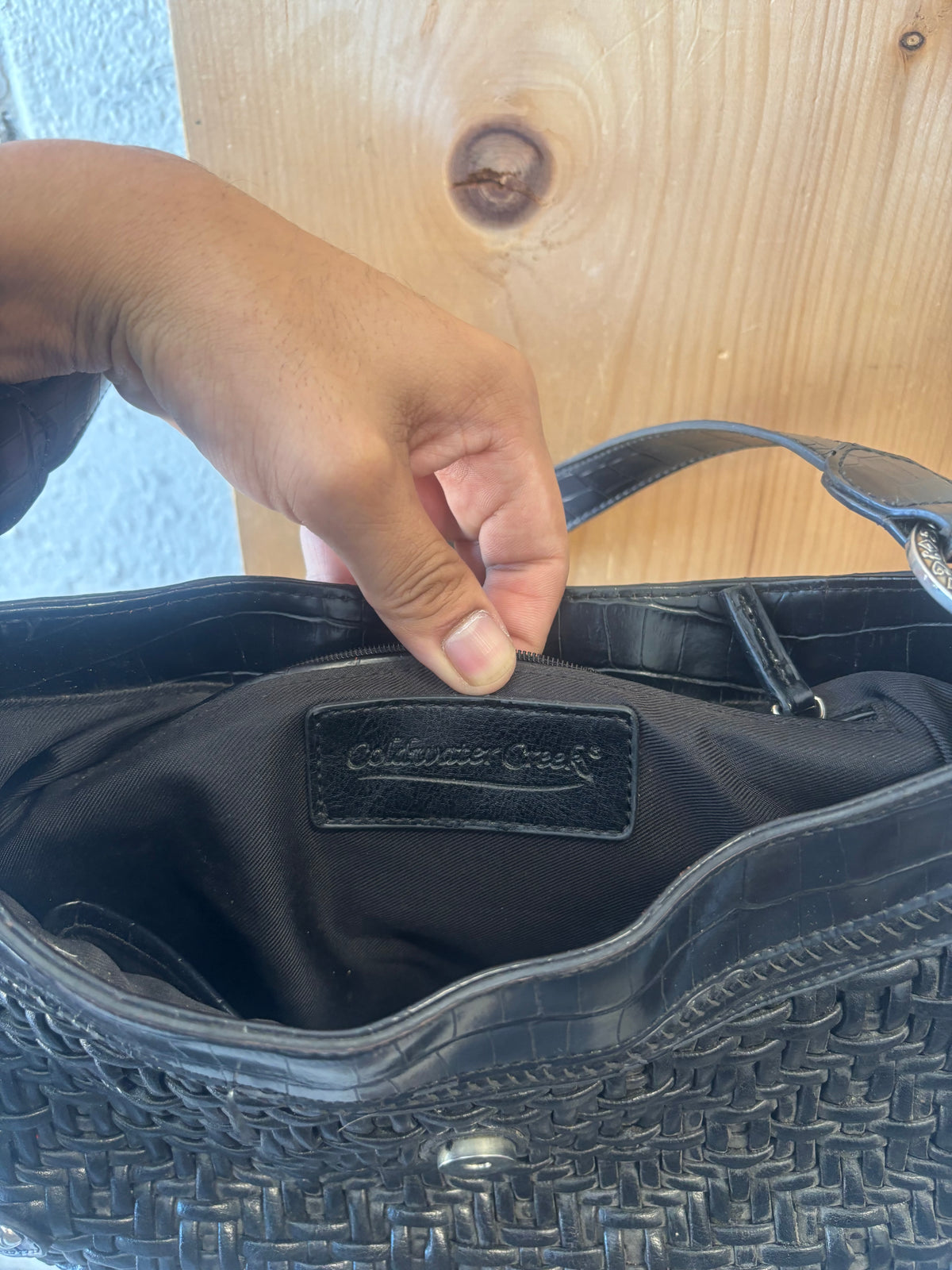 Black Coldwater Creek Woven Leather Shoulder Bag