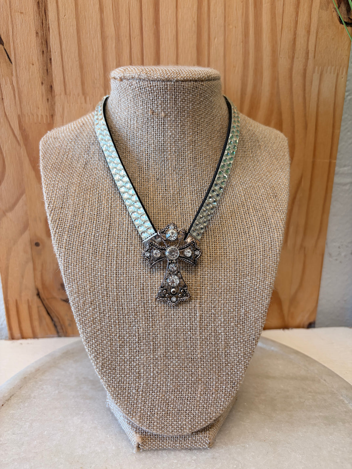 Rhinestone Cross Choker Necklace