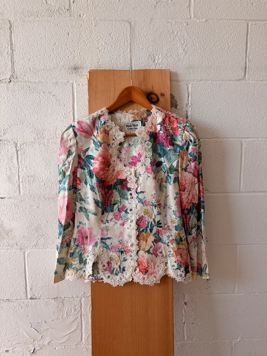 Vtg Floral Lace Trim Top : 8