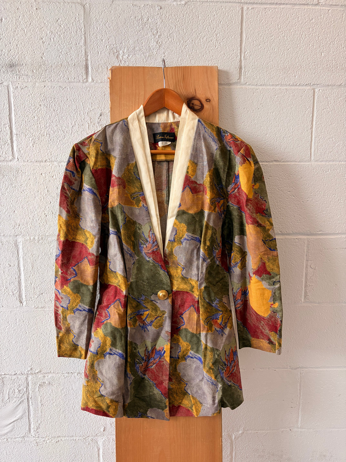 Vtg Patterned Linen Blend Blazer : M/L