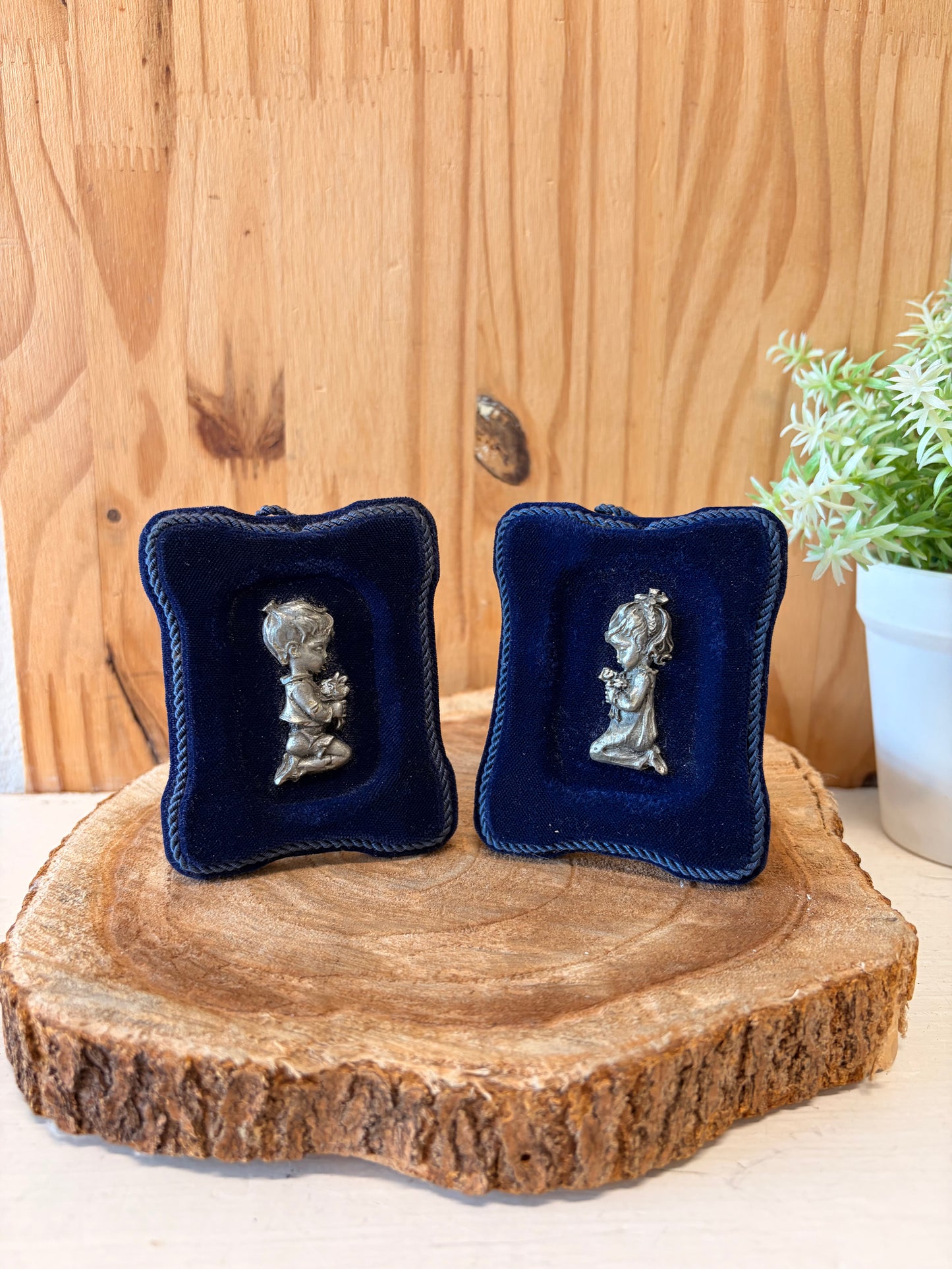 Little Blue Framed Boy & Girl Pewter Duo