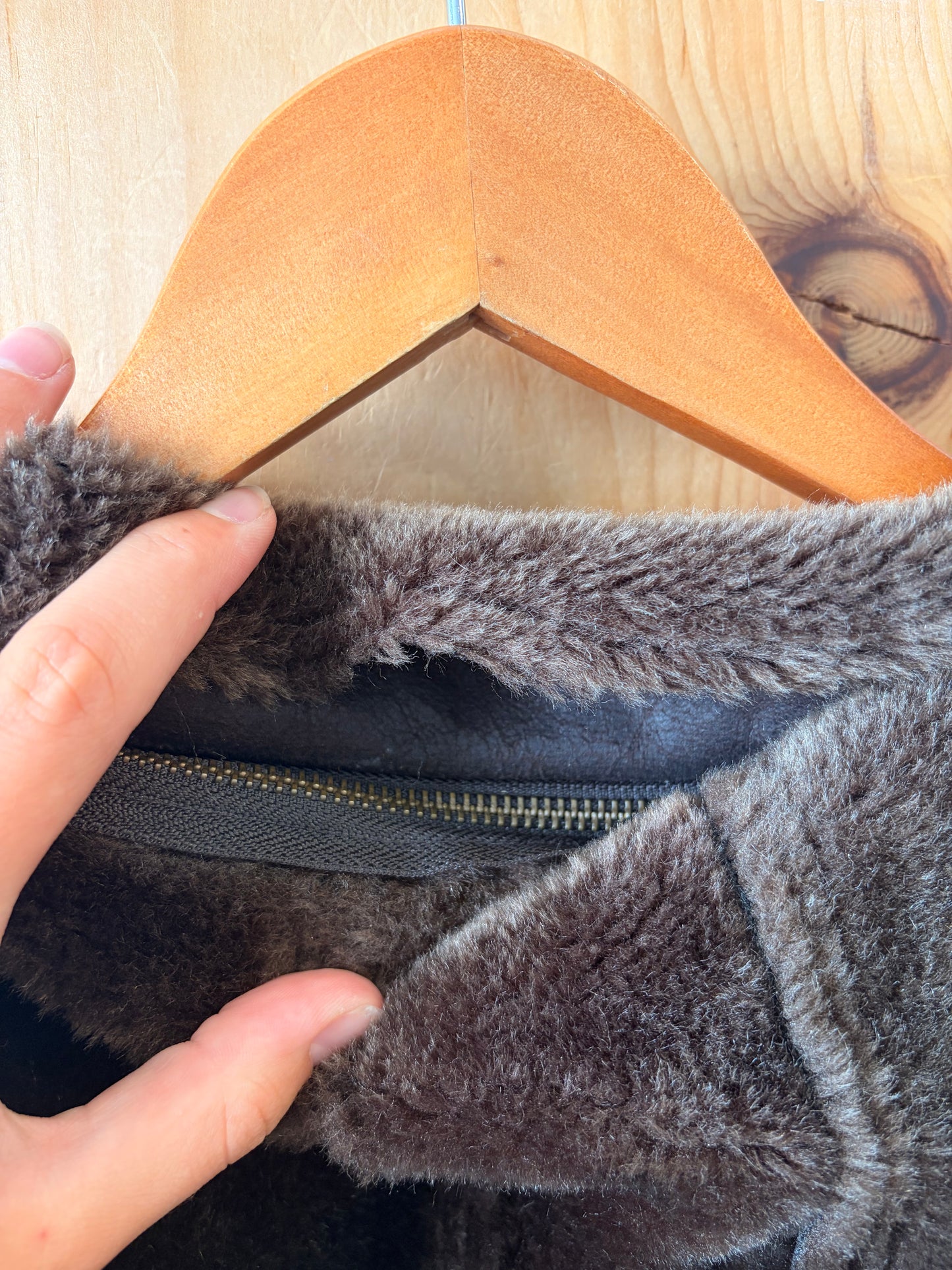 Brown Faux Leather & Fur Trimmed Jacket : M