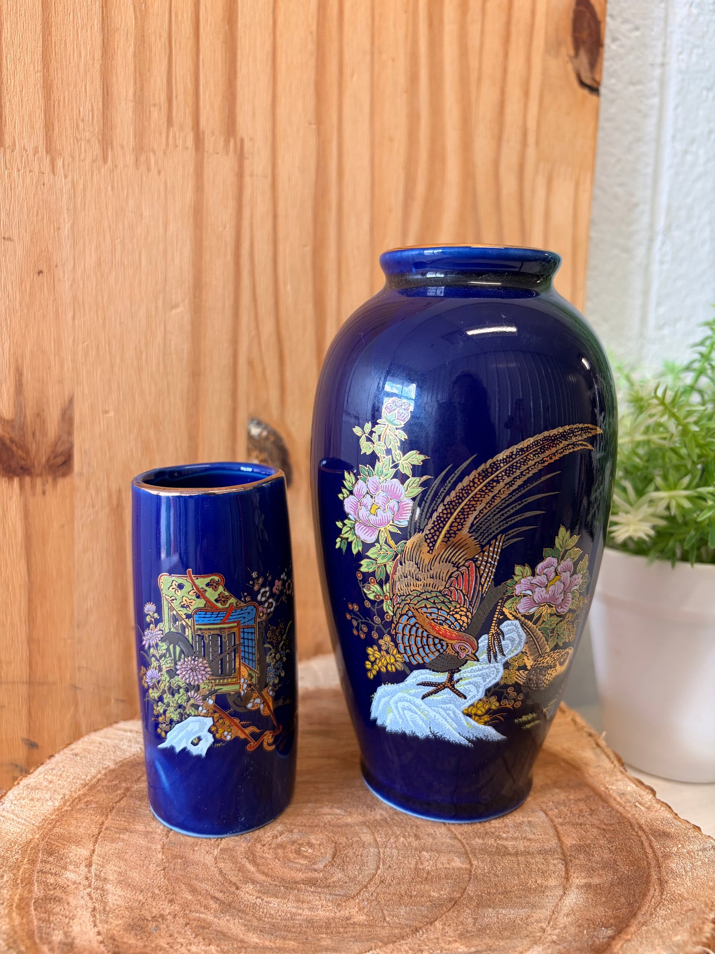 Vtg Cobalt Blue Japanese Floral Bird Kraft Set (Local Pick Up Only)