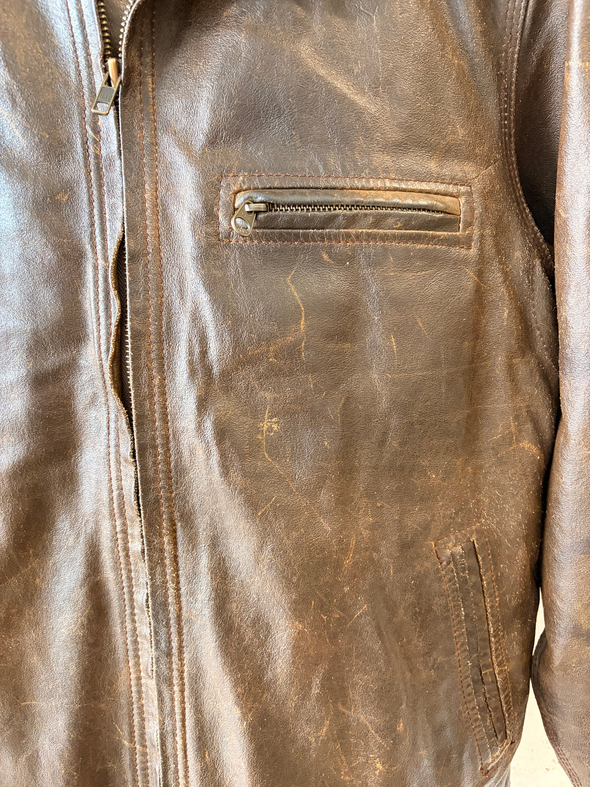 Y2K Gap Flannel Lined Leather Jacket : Youth XXL