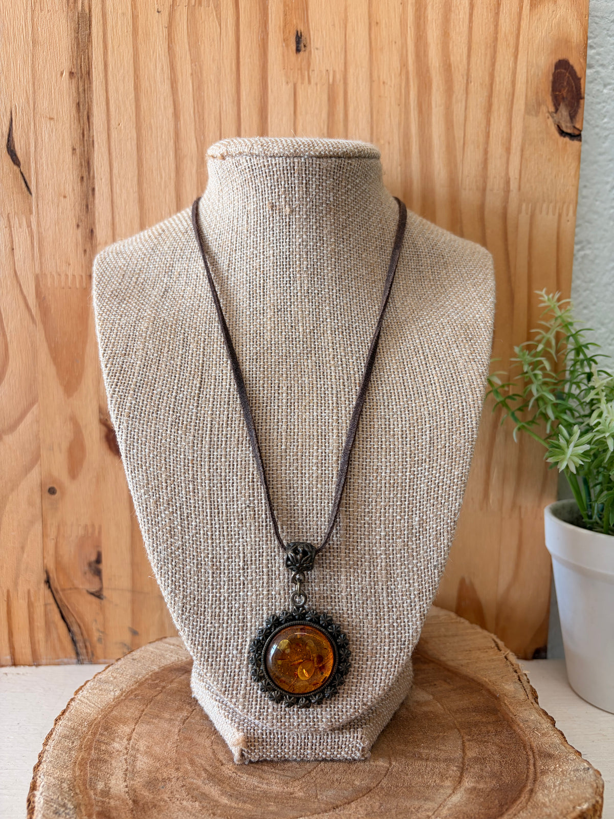 Amber Pendant Cord Necklace