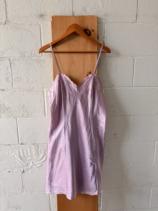 Vtg Lilac Embroidered Slip Dress : L
