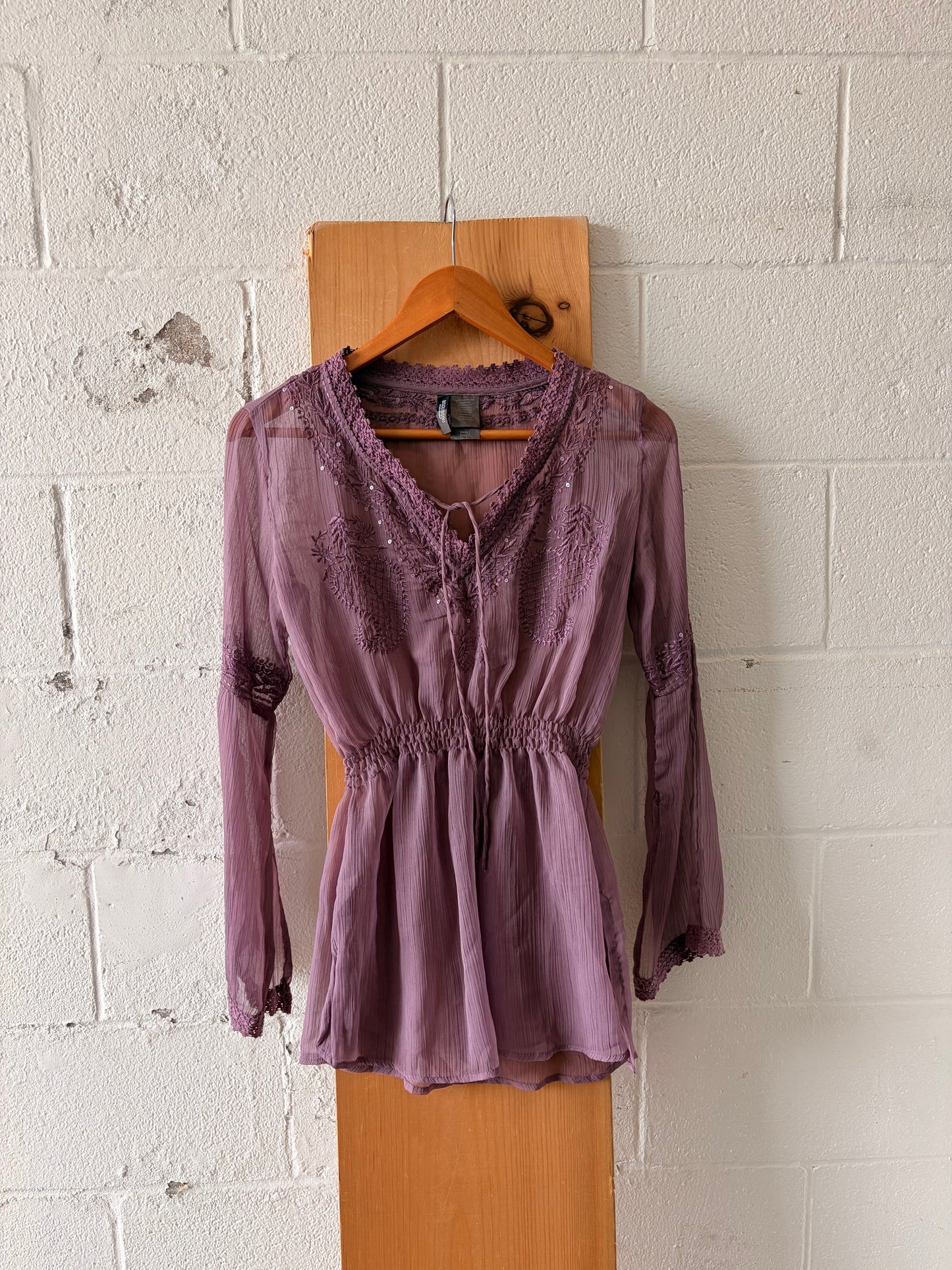 Semi Sheer Lilac Embroidered Blouse : S