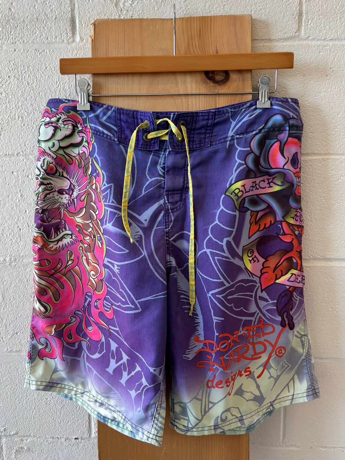 Purple Ed Hardy Swim Trunks : 36