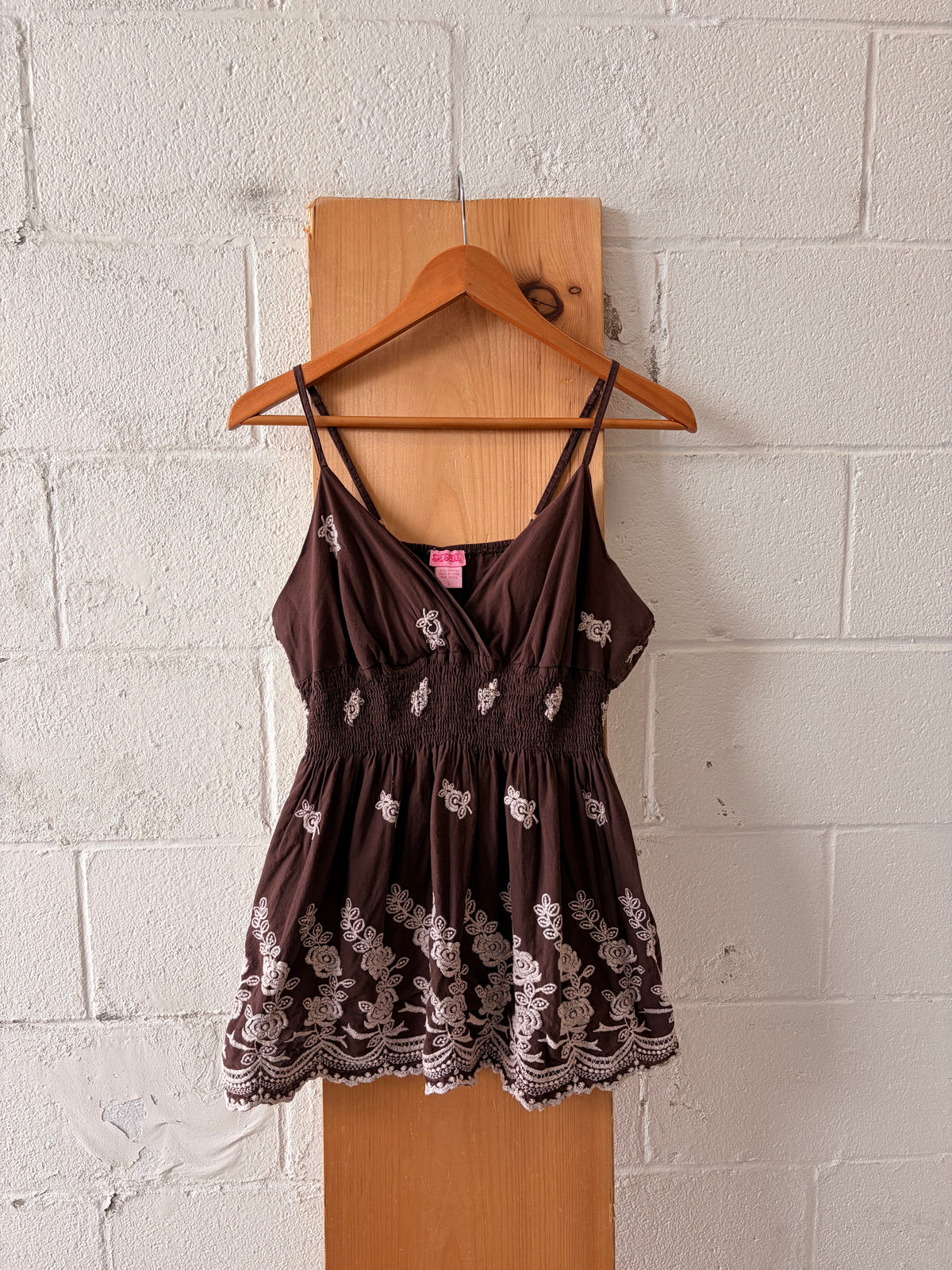 Smocked Brown Embroidered Tank : M/L