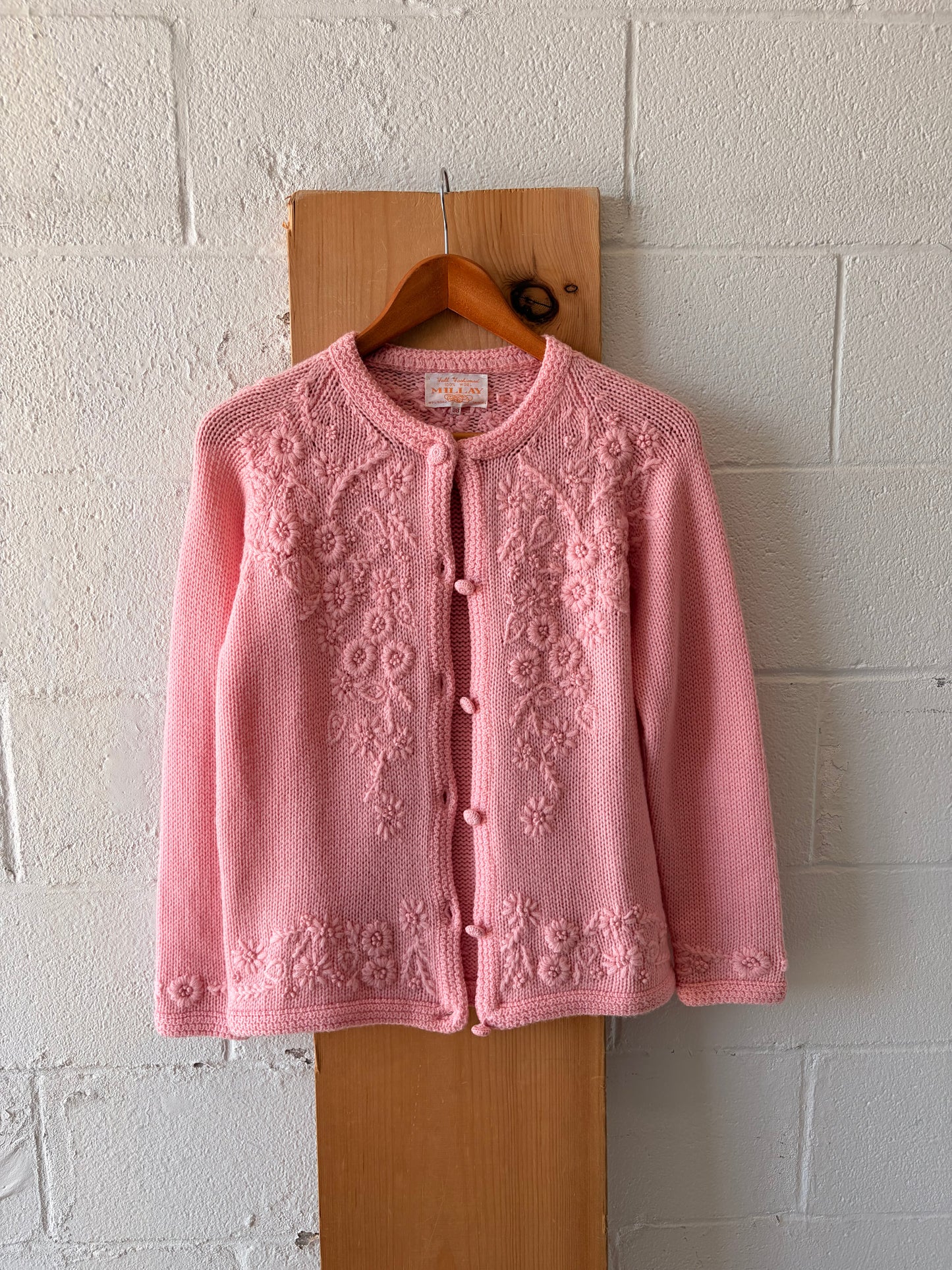 Vtg Pink Wool Cardigan : 38