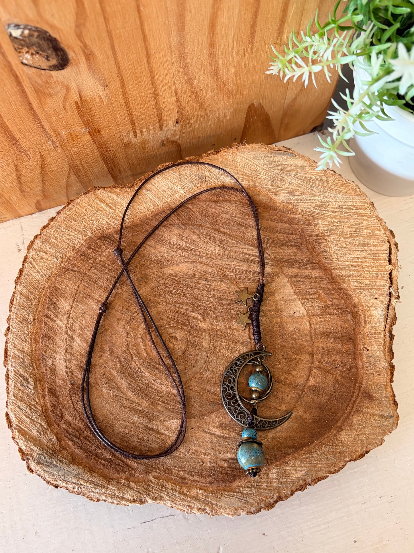 Adjustable Beaded Moon Necklace