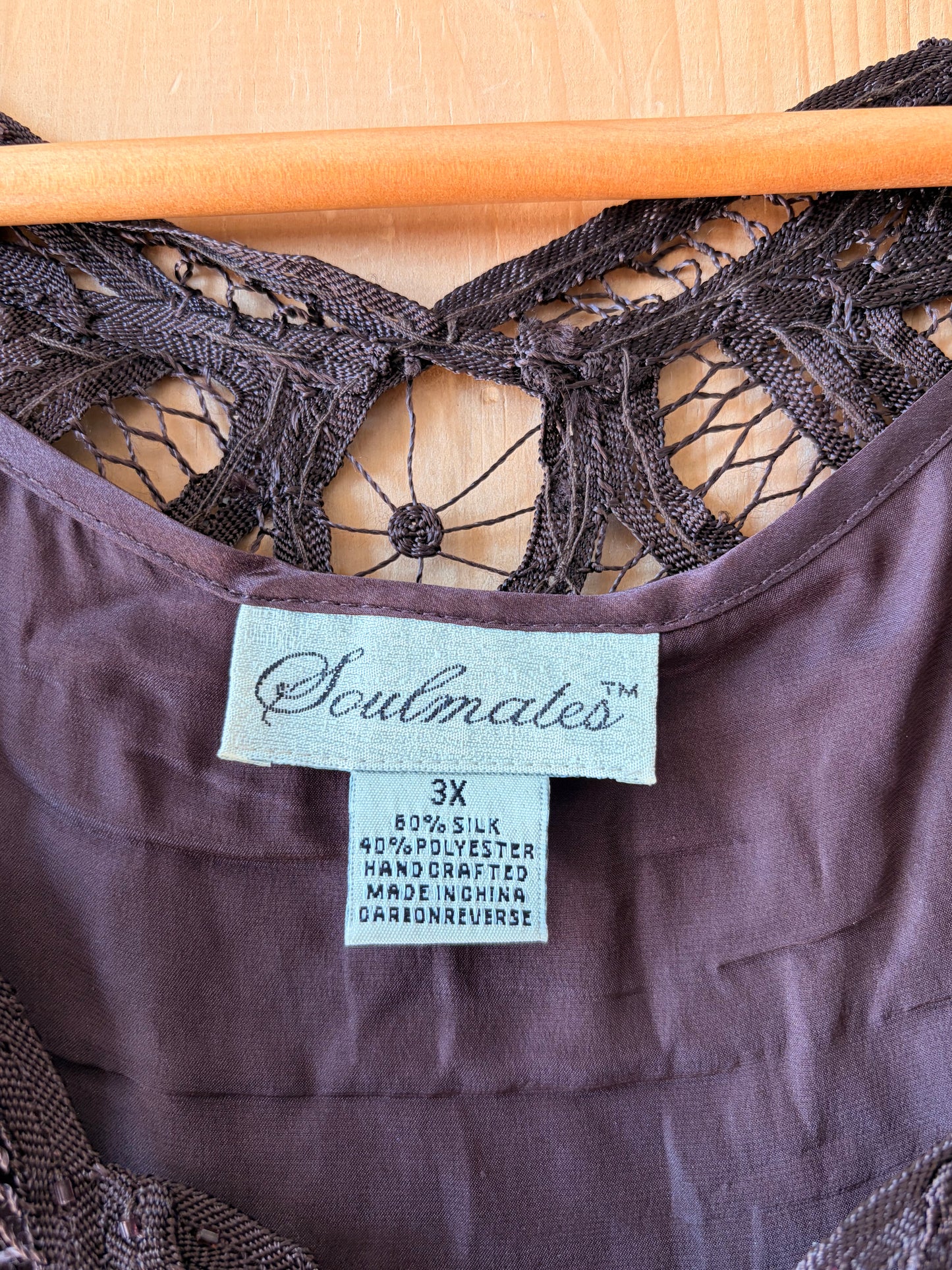 Brown Sleeveless Lace Top : 3X