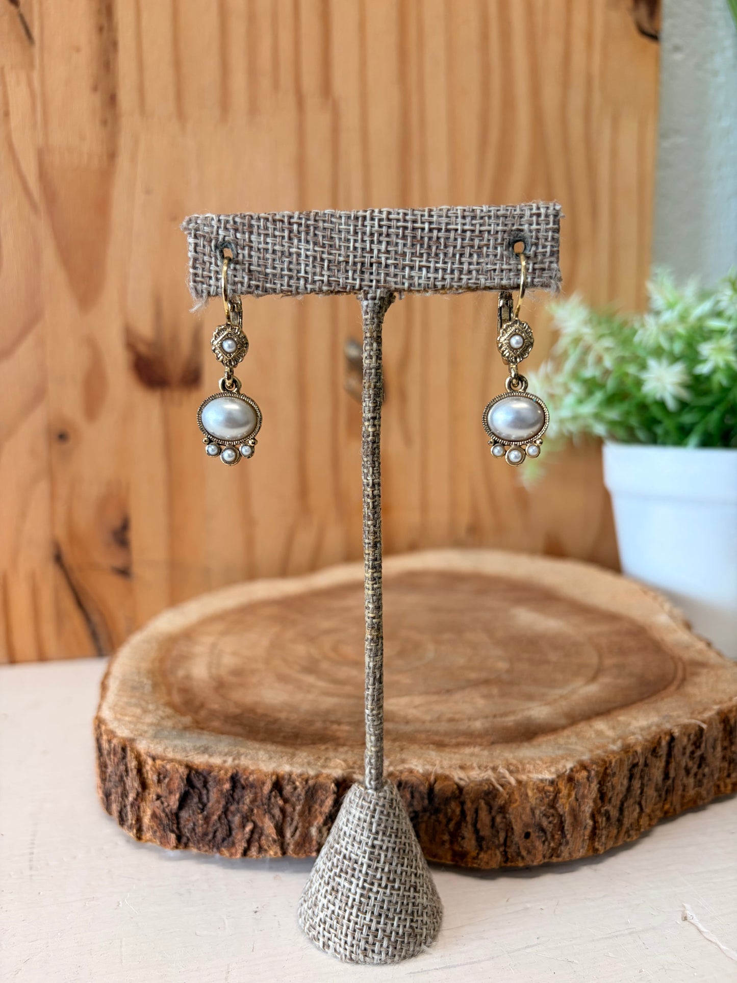 Pearly Gold Tone Drop Earrings