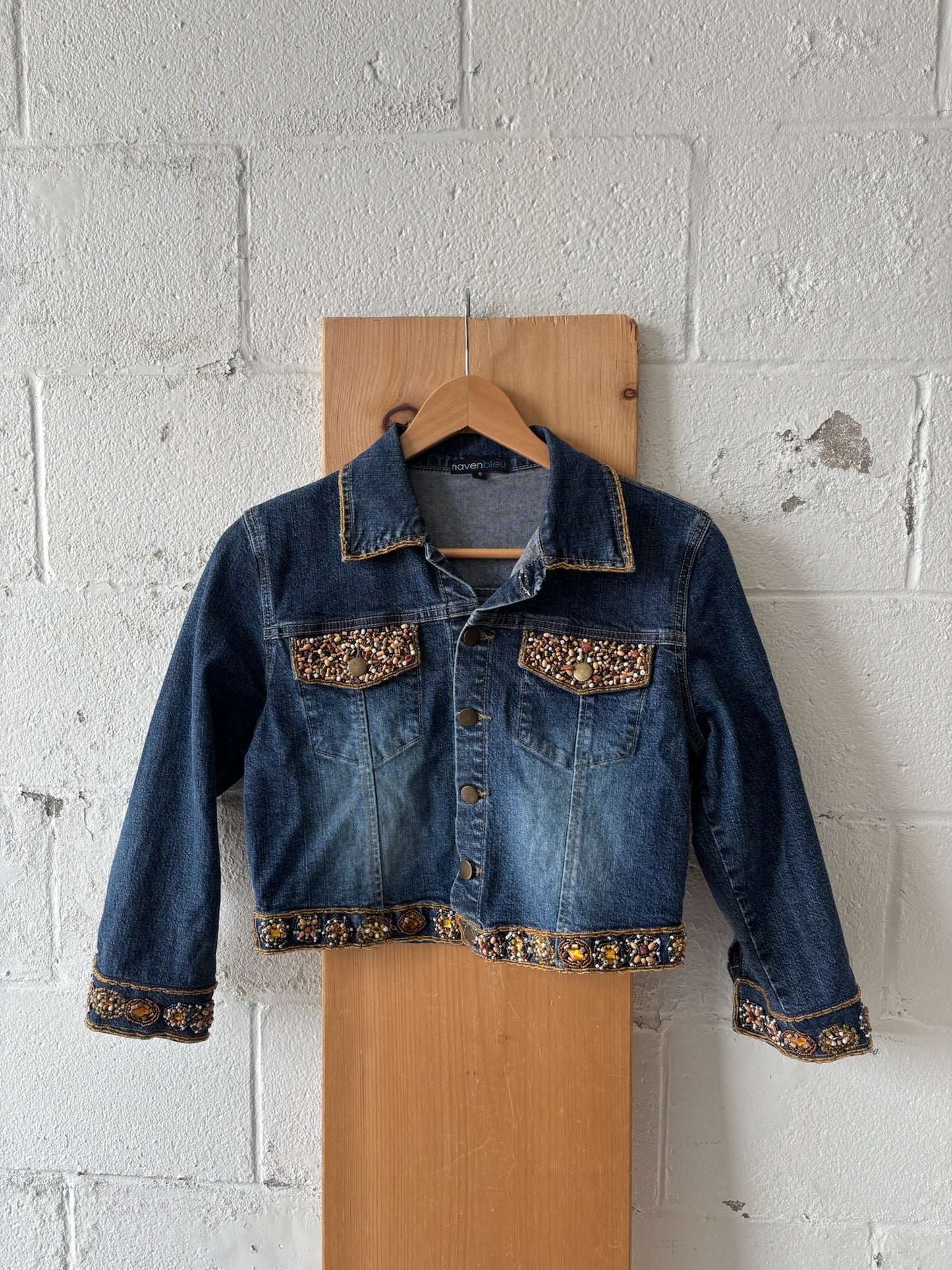 Beaded Cropped Denim Jacket : S