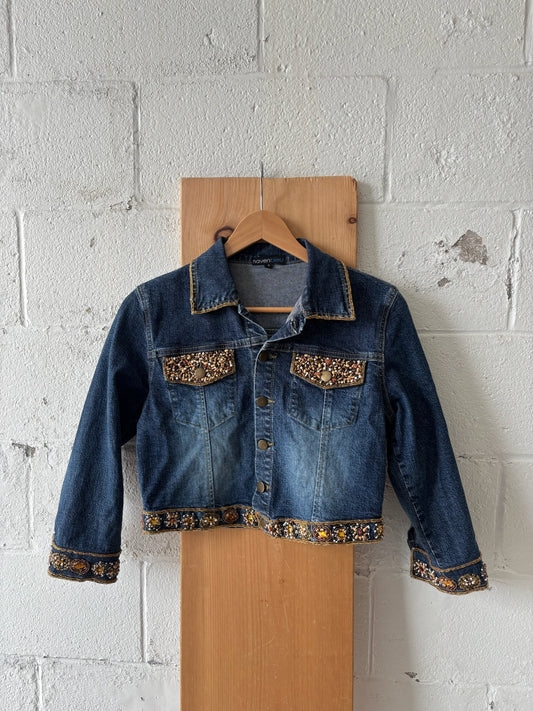 Beaded Cropped Denim Jacket : S