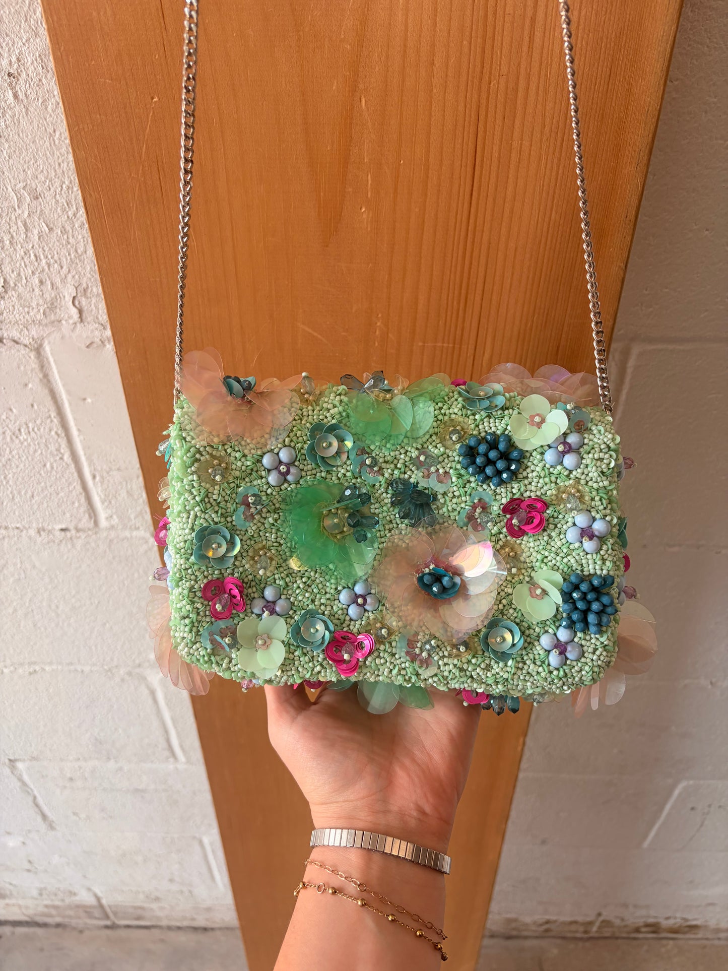 Floral Beaded Turquoise Purse