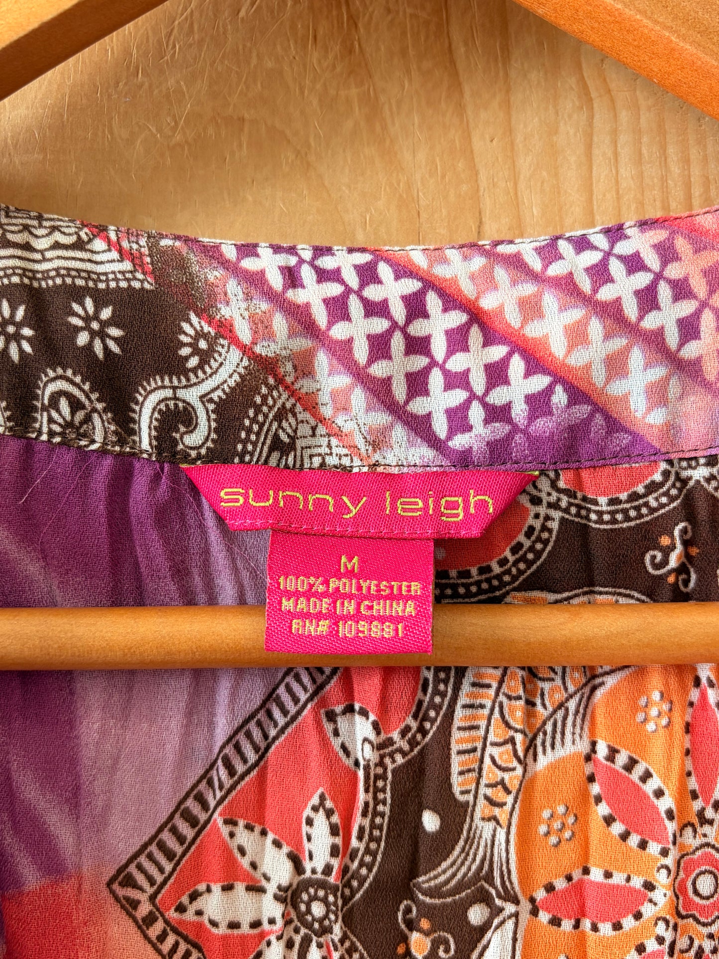 Pink & Brown Pleated Paisley Blouse : M