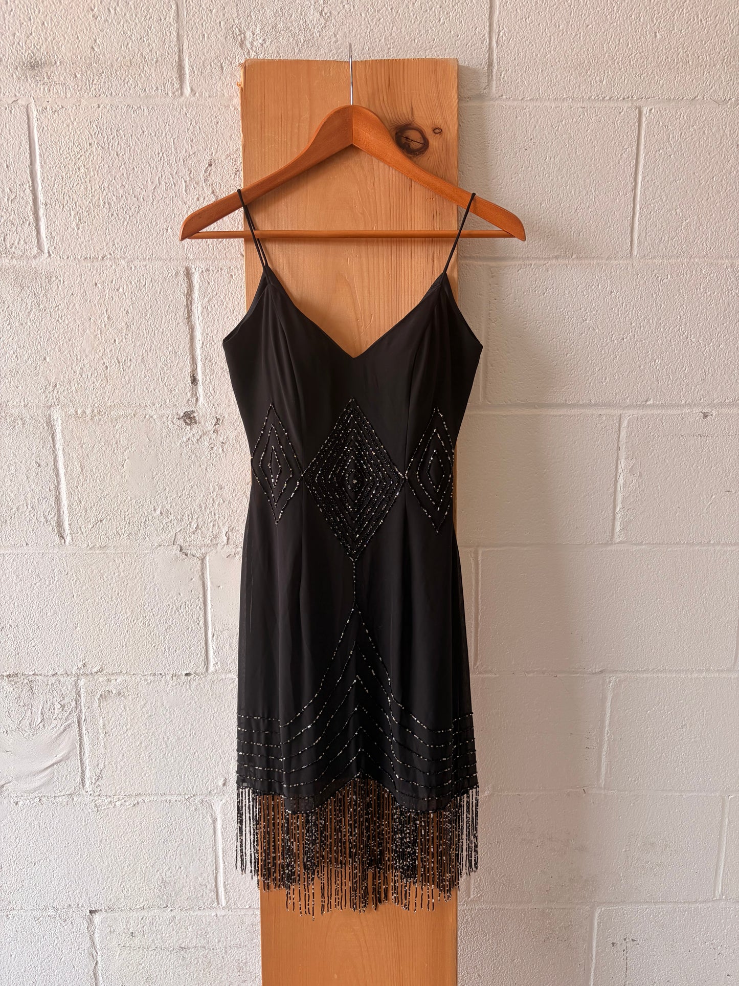 Vtg Black Beaded Fringe Dress : 2
