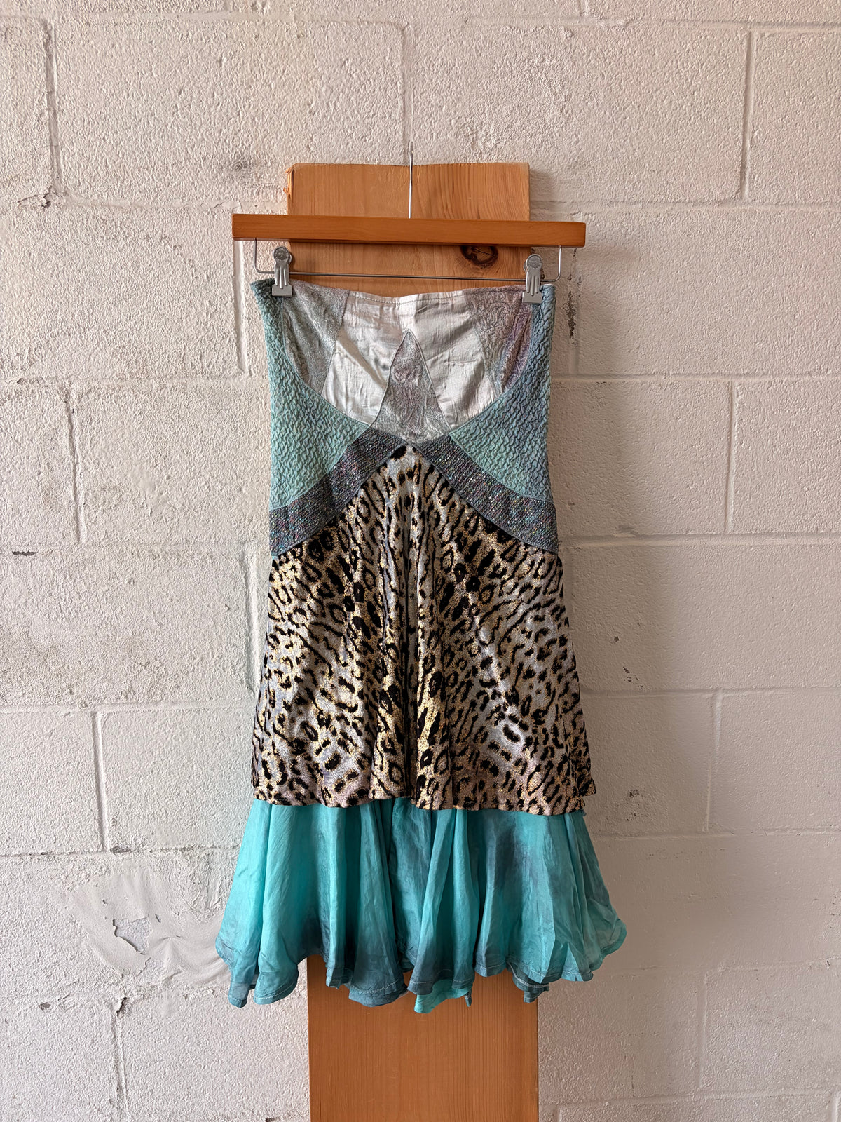Vtg Funky Ruffled Strapless Mini Dress / Skirt : S