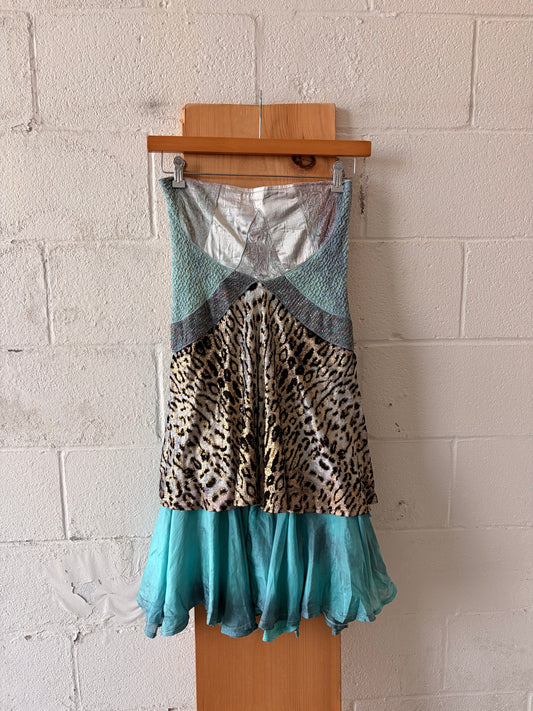 Vtg Funky Ruffled Strapless Mini Dress / Skirt : S