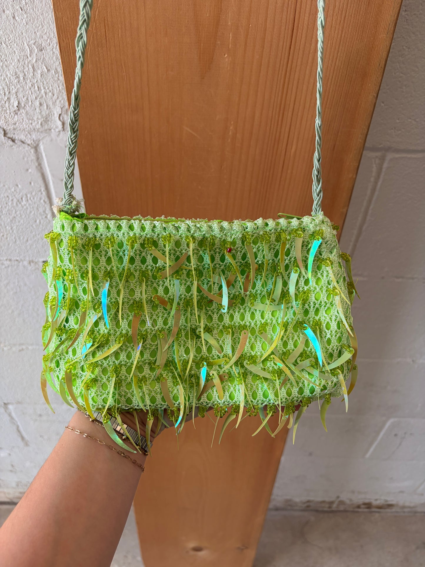 Green Beaded Fringe Purse
