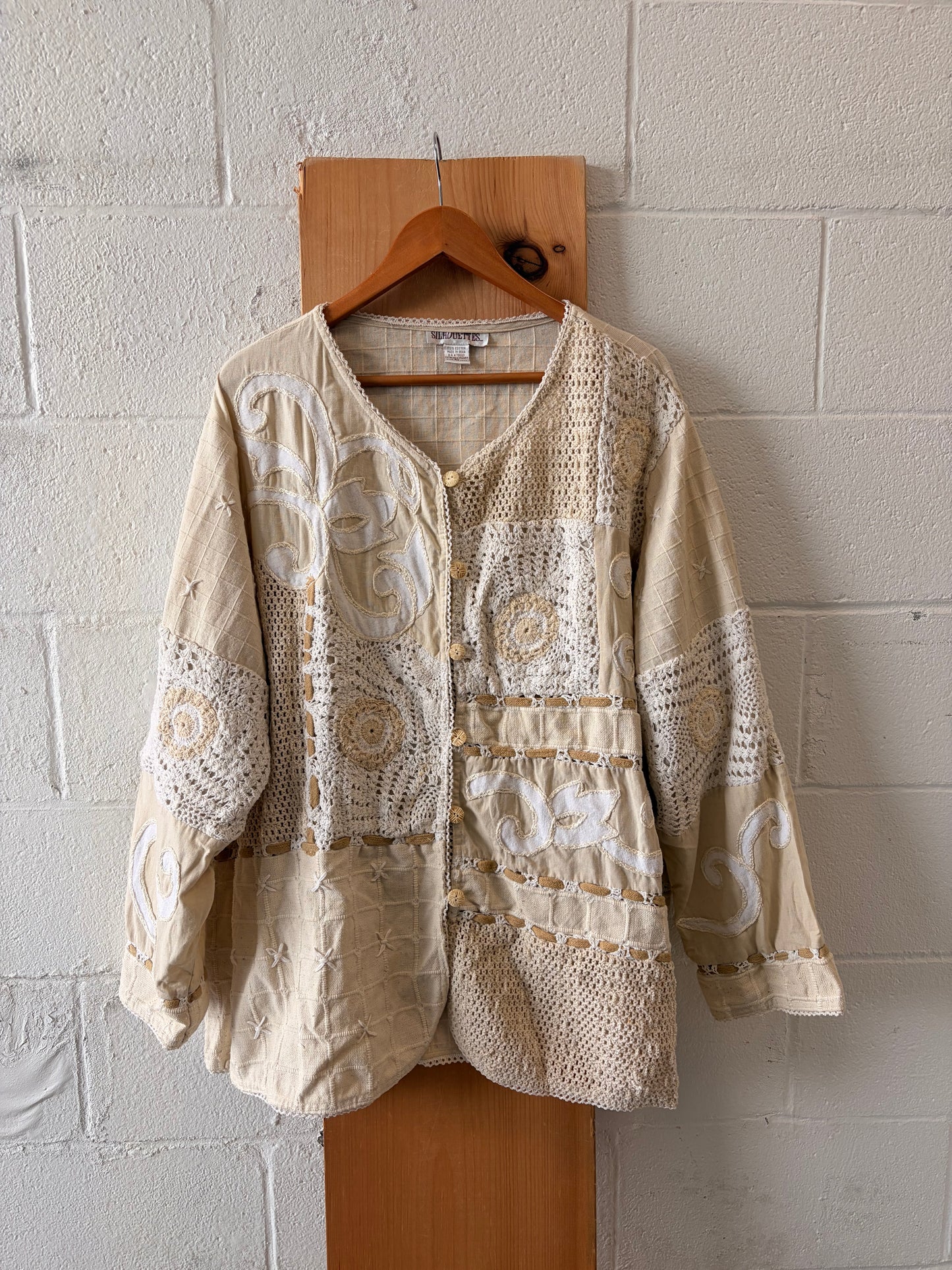 Embroidered Crochet Panel Button Down : 3X