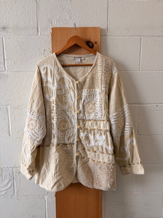 Embroidered Crochet Panel Button Down : 3X