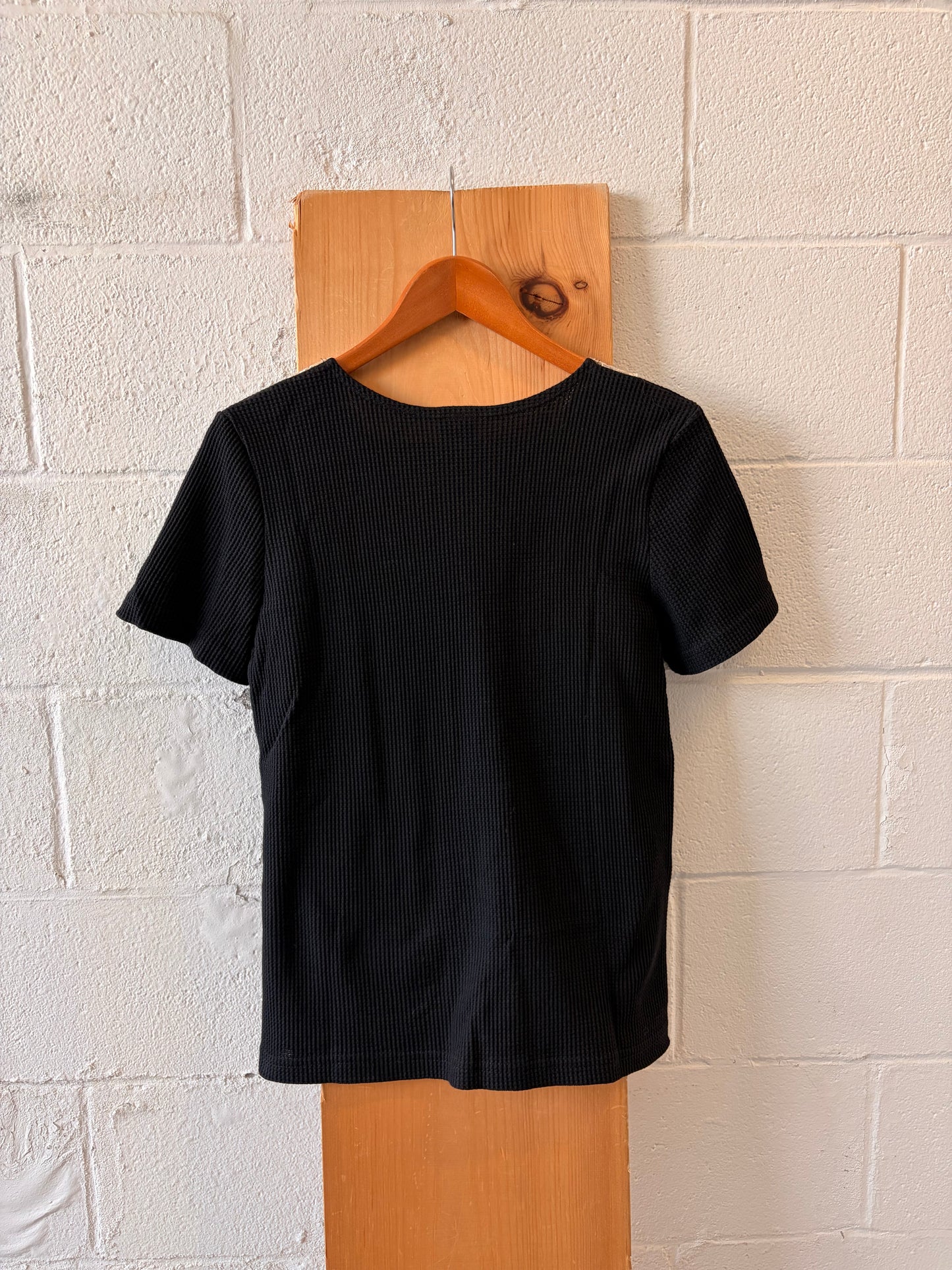 Lace Trimmed Waffle Knit Tee : L