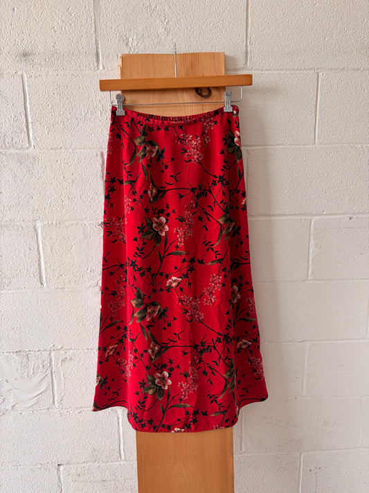 Vtg Red Cherry Blossom Skirt : S