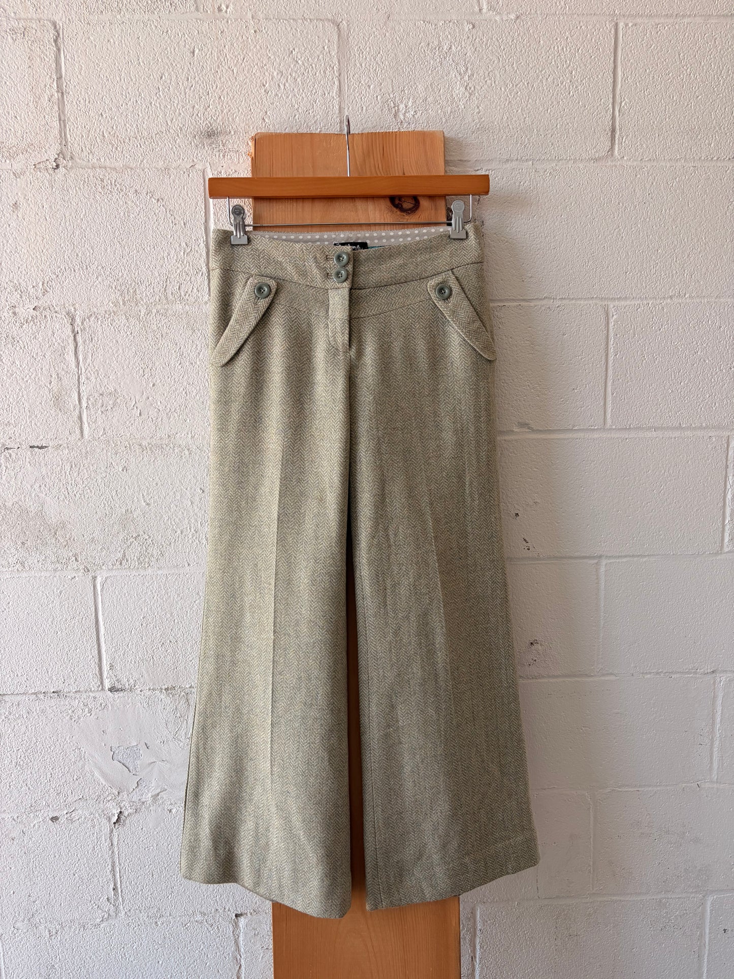 Sage Green Herringbone Trousers : 6