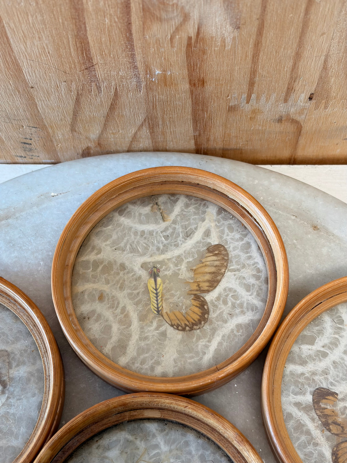 Vtg Butterfly Bamboo Coasters & Serving Tray Set (Local Pick Up Only - As Is)