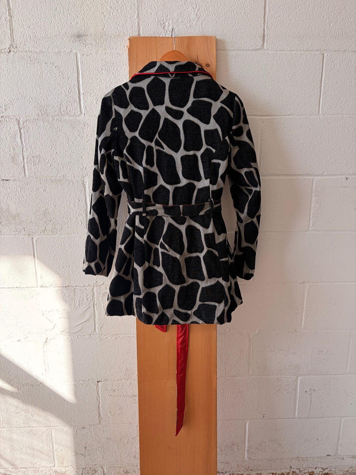 Red Trimmed Animal Print Trench Coat : M