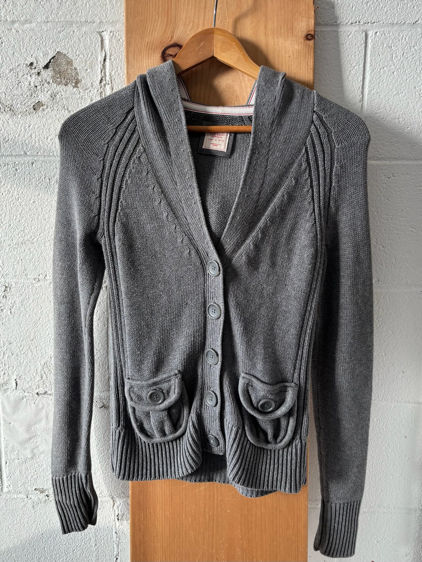 Gray Hooded Cardigan : M