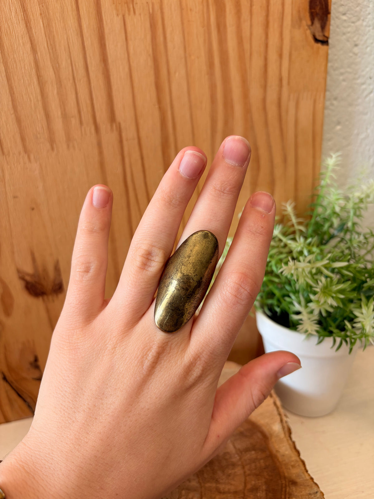 Hammered Brass Tone Statement Ring : Size 7.75