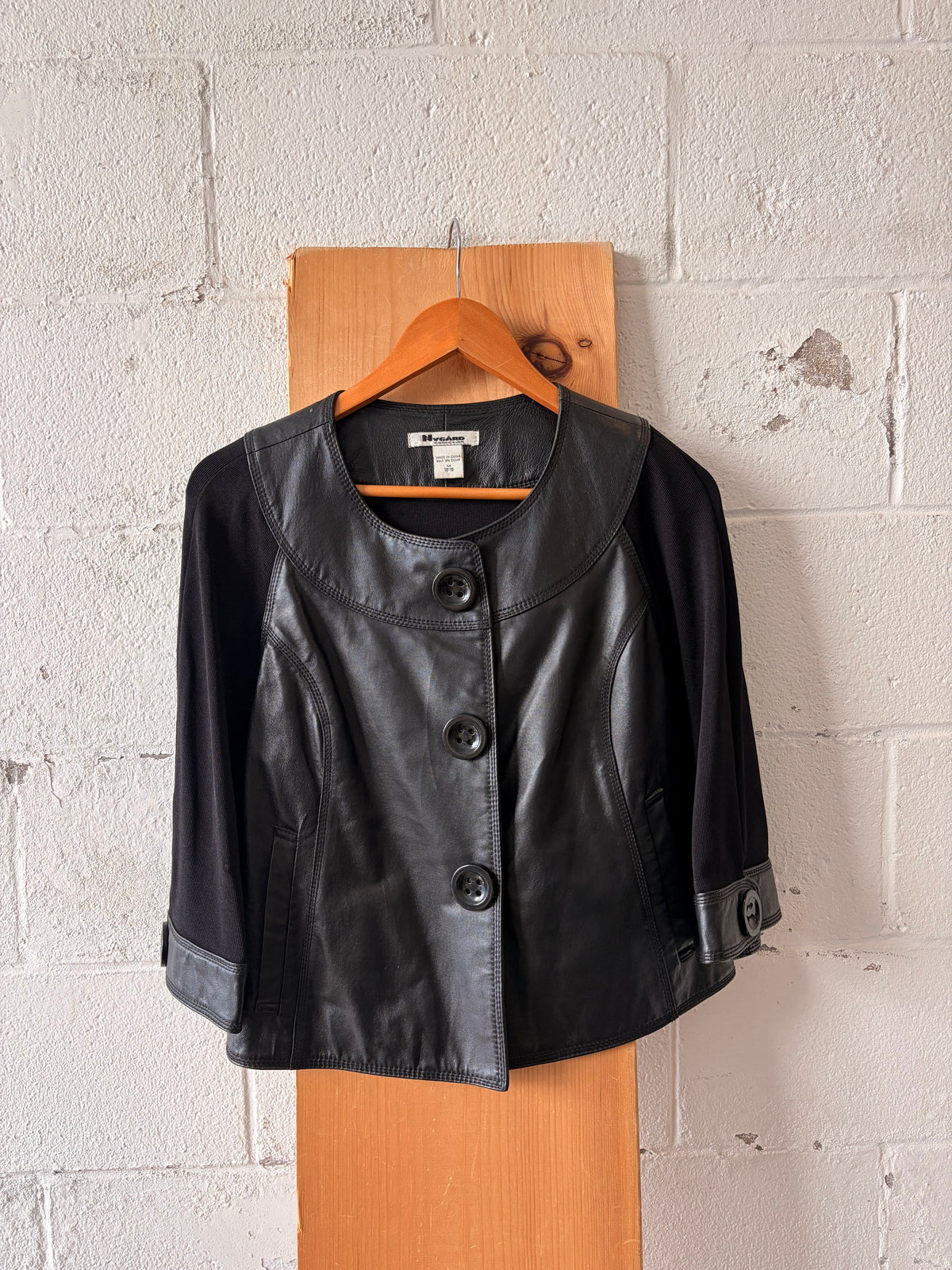 Vtg Large Buttoned Leather Jacket : M