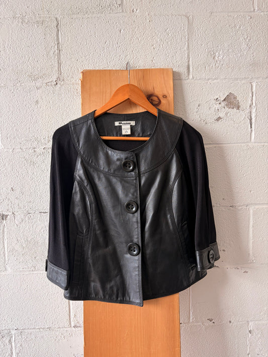 Vtg Large Buttoned Leather Jacket : M