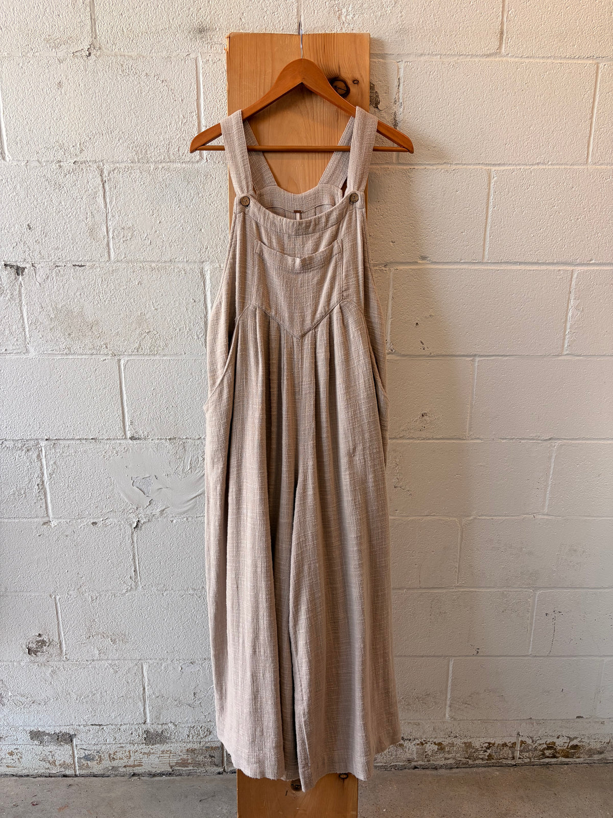 Free People Beige Sun-Drenched Wide Leg Overalls : L