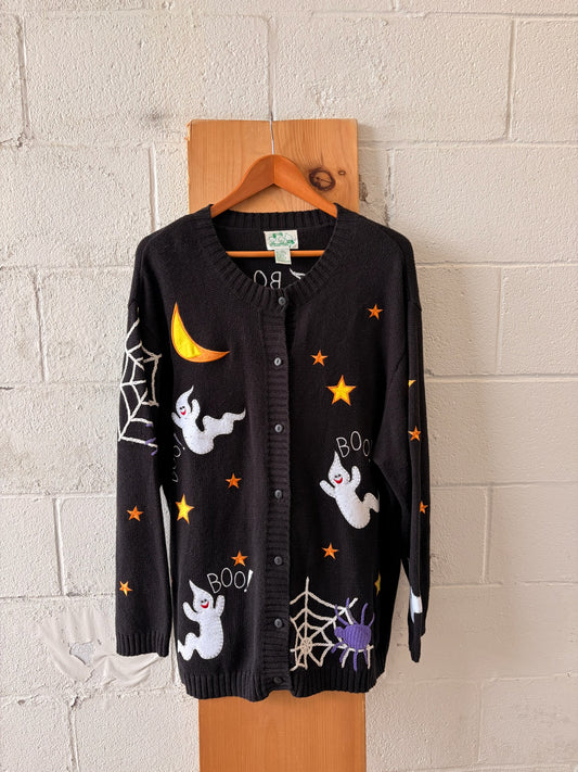 Vtg Ghosts and Spiders BOO Cardigan : 3X
