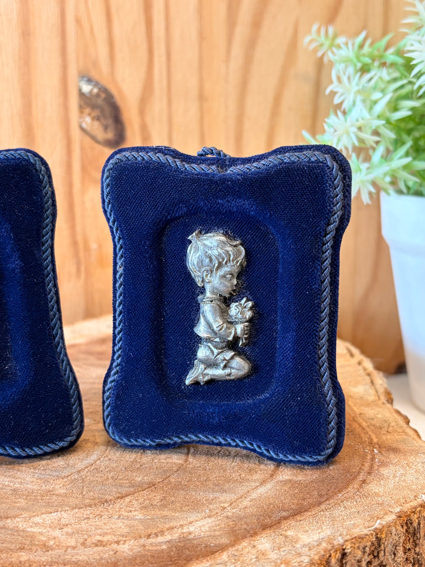 Little Blue Framed Boy & Girl Pewter Duo