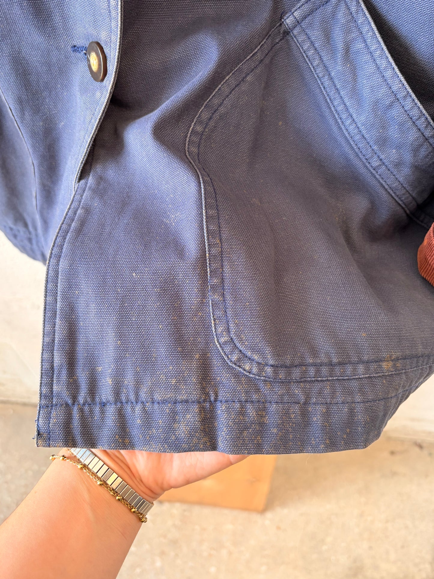 Vtg Distressed Navy Chore Jacket : XL