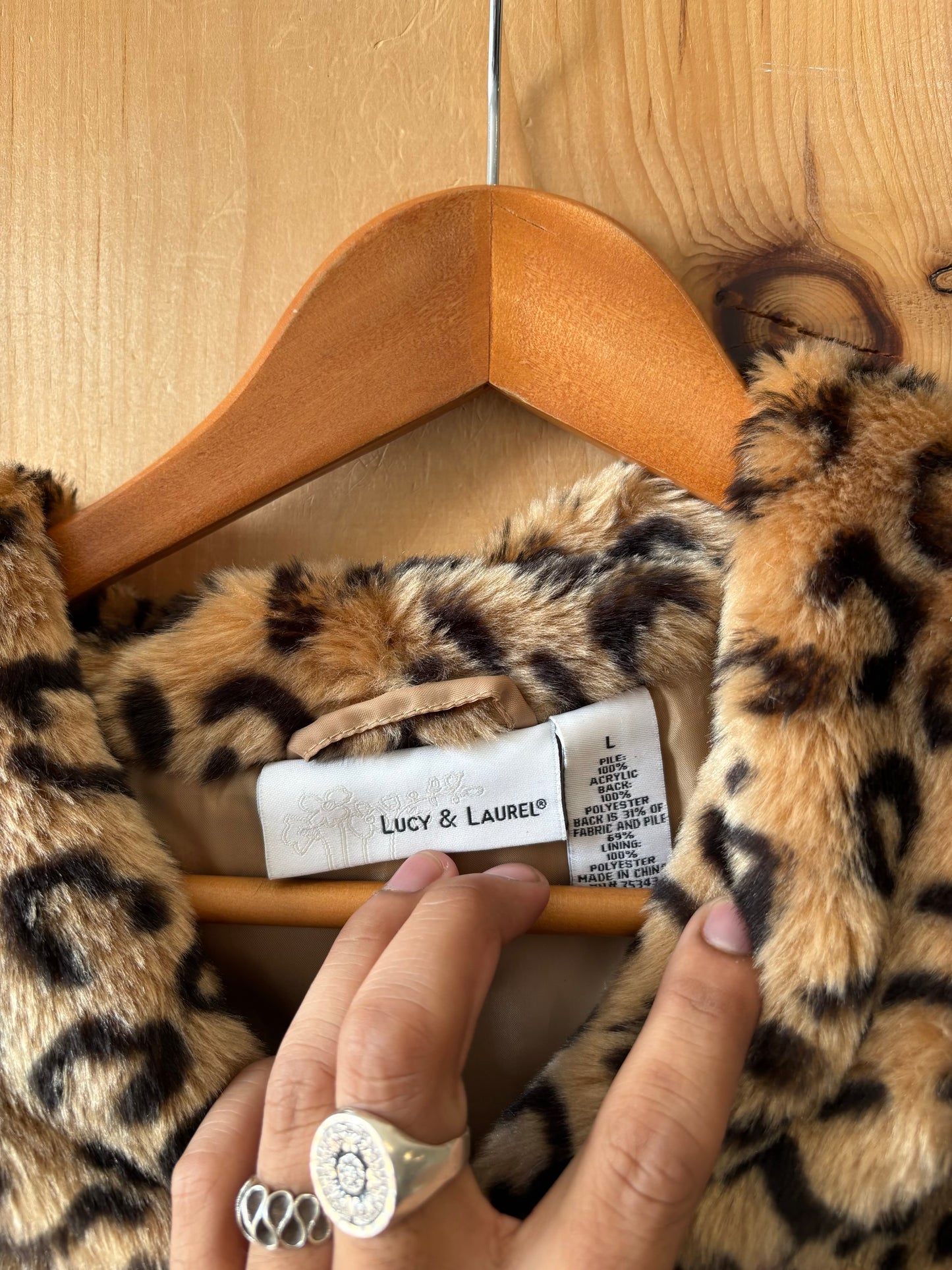Faux Fur Leopard Print Jacket : L